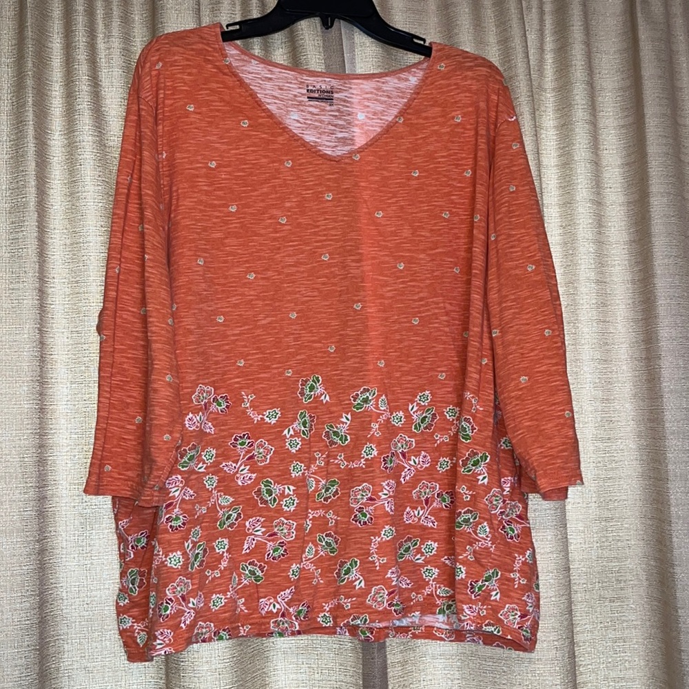 Orange Floral 3/4 Sleeve Shirt Basic Editions Womens Plus 3X